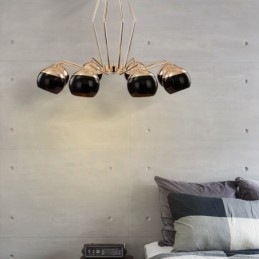 8 Light Single Tier Modern Contemporary Metal Chandelier Lamp with Glass Shade