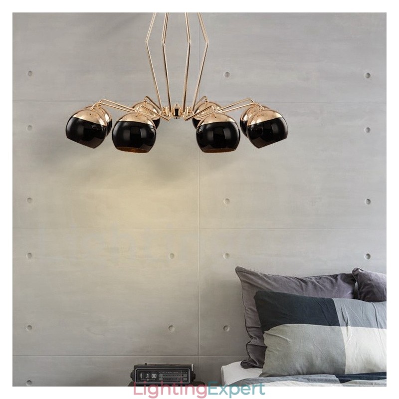 8 Light Single Tier Modern Contemporary Metal Chandelier Lamp with Glass Shade