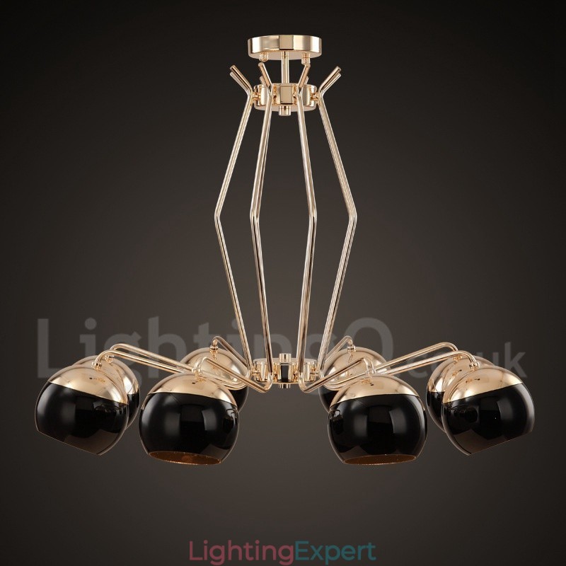 8 Light Single Tier Modern Contemporary Metal Chandelier Lamp with Glass Shade