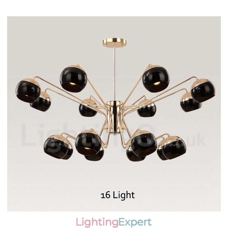 16 Light 2 Tier Modern Contemporary Metal Chandelier Lamp with Glass Shade