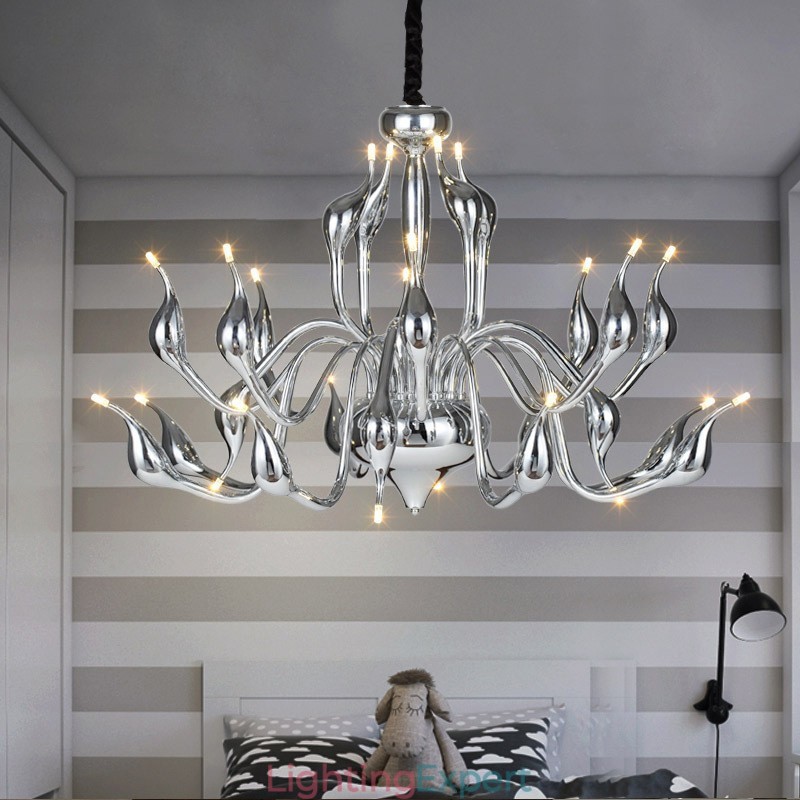 24 Lights Modern Swan Chandelier Light G4 Chrome Plating Bulb Included