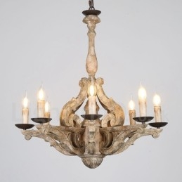 8 Light Vintage Retro Wooden Chandelier Lamp Light