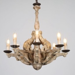 8 Light Vintage Retro Wooden Chandelier Lamp Light