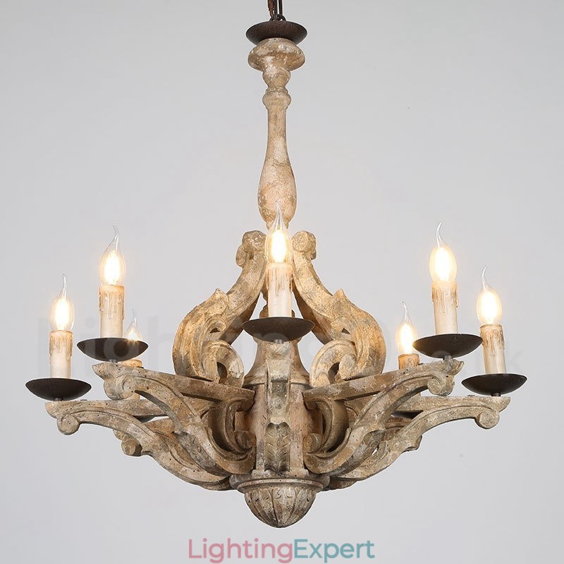 8 Light Vintage Retro Wooden Chandelier Lamp Light