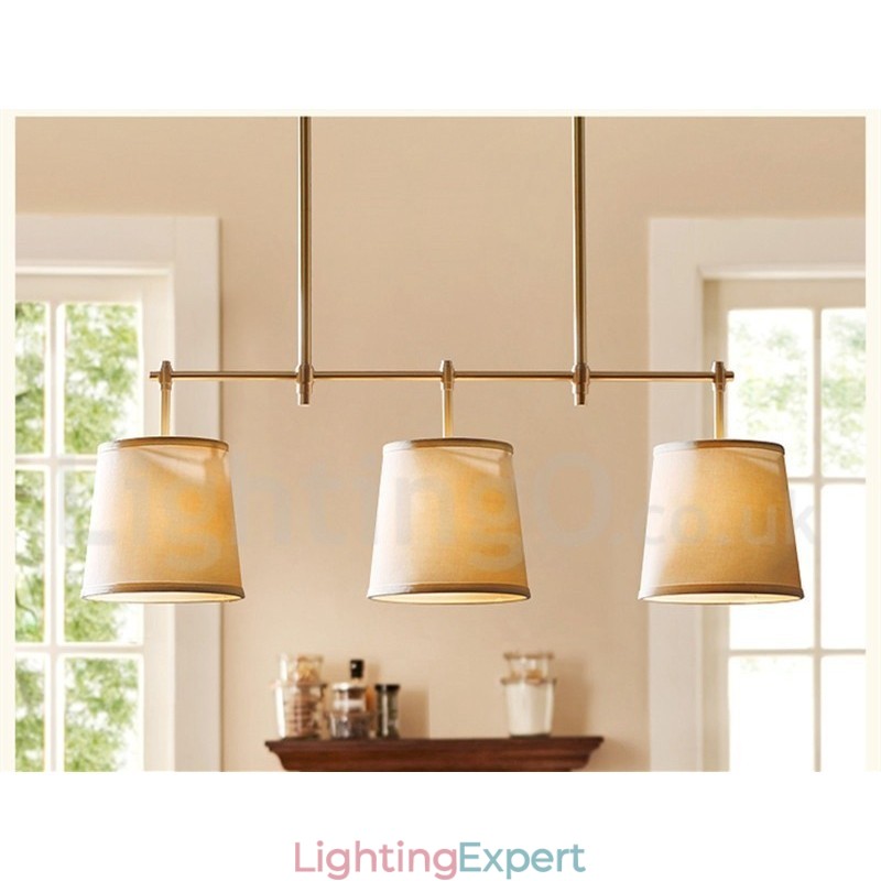 Country Retro 3 Light Copper Chandelier Light with Fabric Shade Lamp