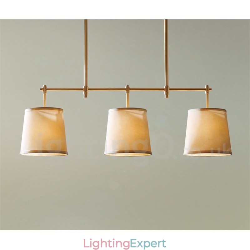 Country Retro 3 Light Copper Chandelier Light with Fabric Shade Lamp