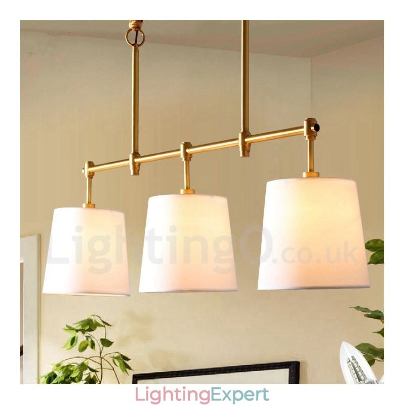 Country Retro 3 Light Copper Chandelier Light with Fabric Shade Lamp