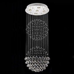 Pendant Light Modern Crystal Chandelier 5 Lights Silver Canpoy Clear Crystal Globe Ceiling Lamps Fixtures