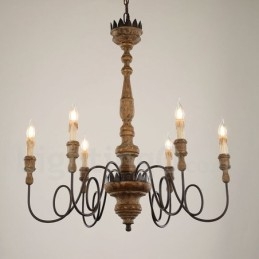 Country Vintage Wooden 6 Light Chandelier Light