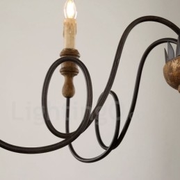 Country Vintage Wooden 6 Light Chandelier Light