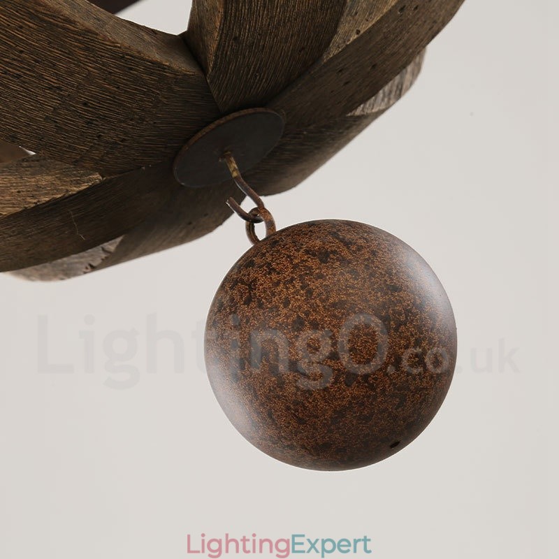 Country Vintage Wooden 6 Light Chandelier Lamp Light