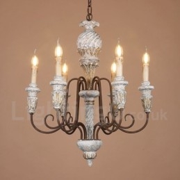 Country Vintage Wooden 6 Light Single Tier Chandelier for Light