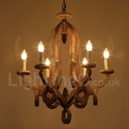 Country Wooden Vintage 6 Light Single Tier Chandelier Light Wood Lamp