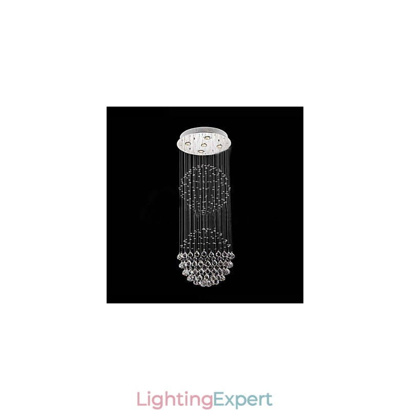 Pendant Light Modern Crystal Chandelier 5 Lights Silver Canpoy Clear Crystal Globe Ceiling Lamps Fixtures