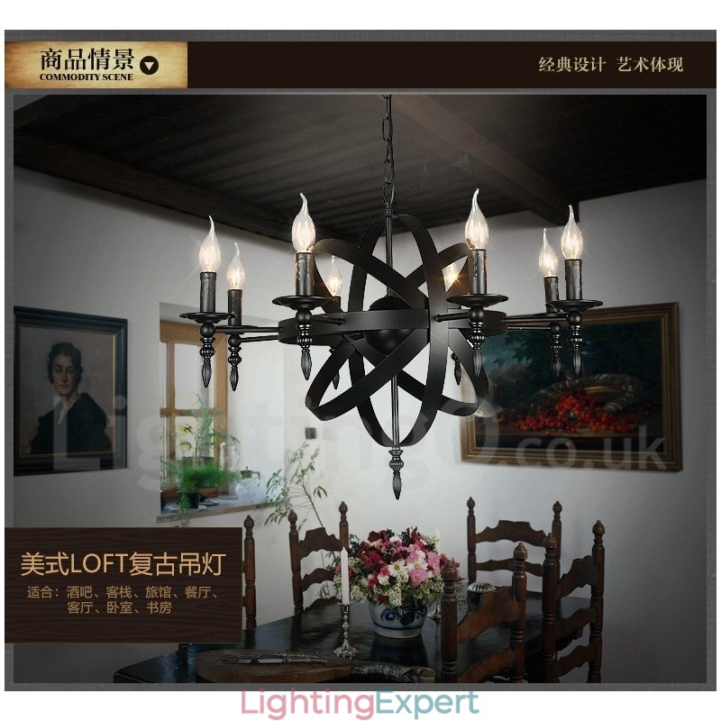 Retro Vintage Metal 6 Light Single Tier Chandelier Light