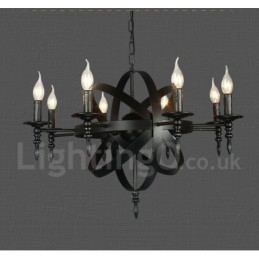 Black Retro Vintage Metal 8 Light Single Tier Chandelier Light