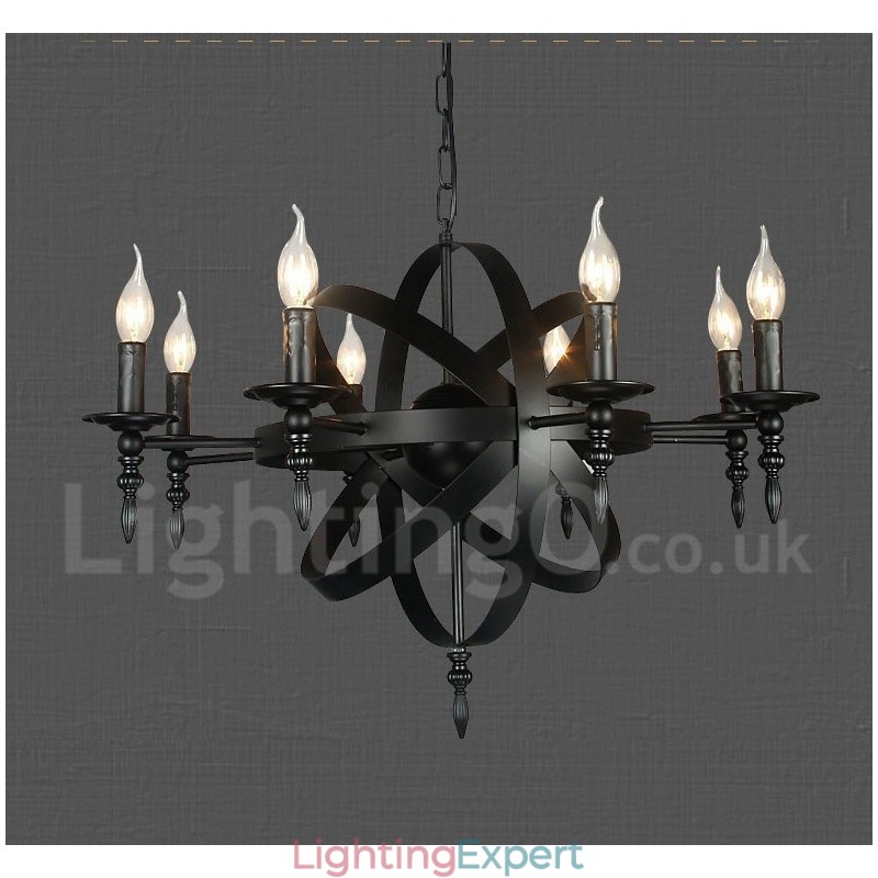 Black Retro Vintage Metal 8 Light Single Tier Chandelier Light