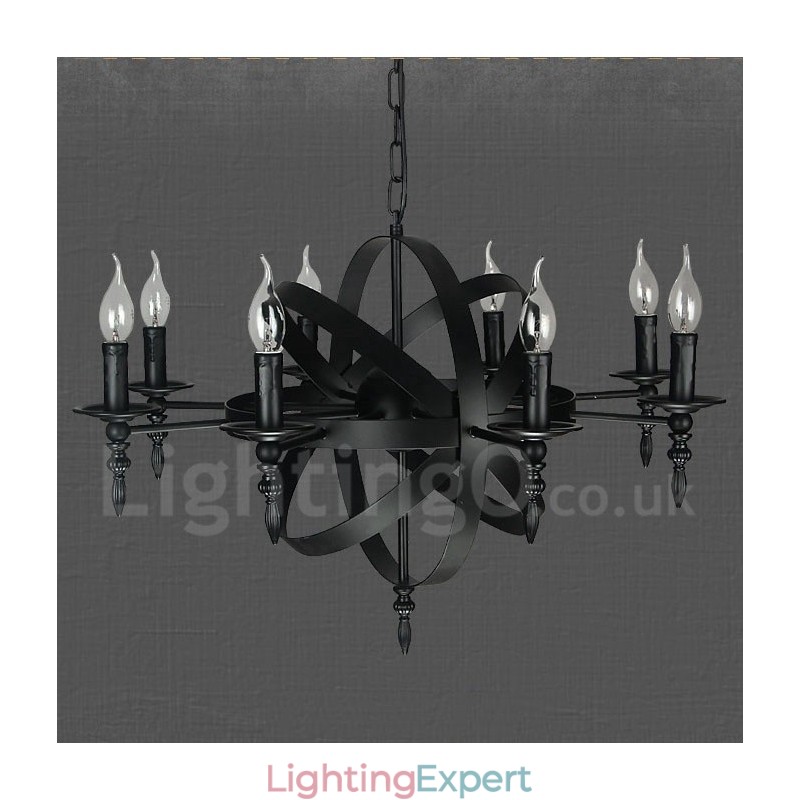 Black Retro Vintage Metal 8 Light Single Tier Chandelier Light