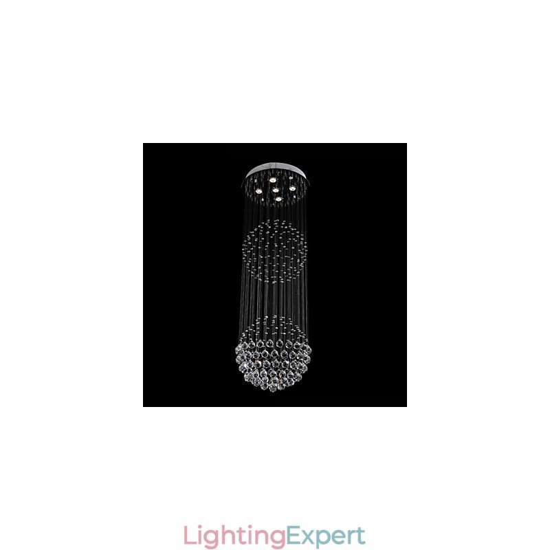 Pendant Light Modern Crystal Chandelier 5 Lights Silver Canpoy Clear Crystal Globe Ceiling Lamps Fixtures