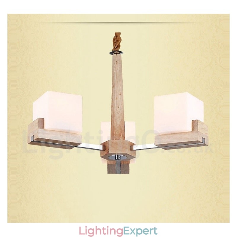 Wooden Modern Contemporary 3 Light Single Tier Chandelier Lamp