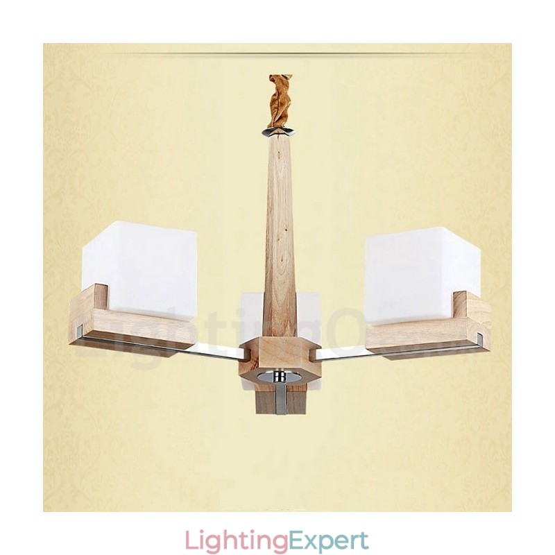Wooden Modern Contemporary 3 Light Single Tier Chandelier Lamp