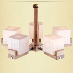 Wooden Modern Contemporary 5 Light Single Tier Chandelier Lamp