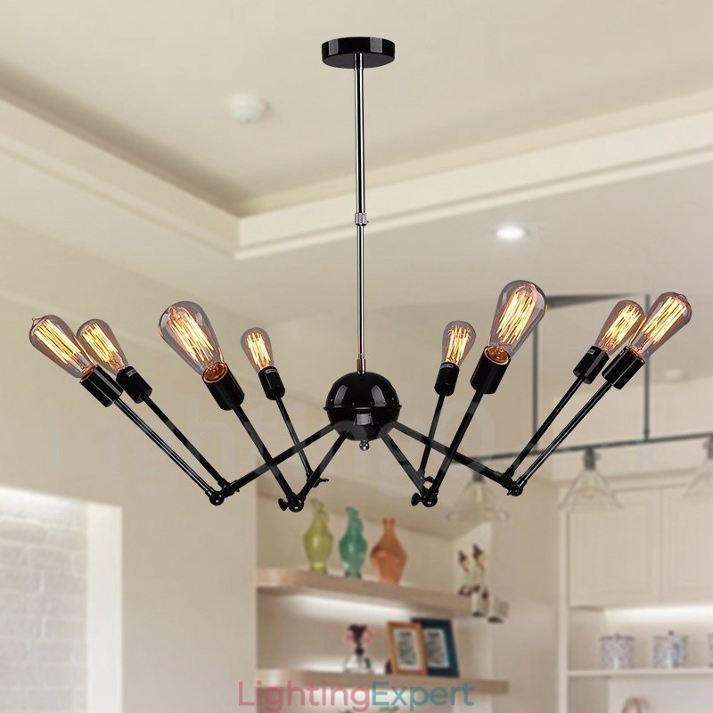 Black Retro Vintage Metal 8 Light Single Tier Chandelier Light
