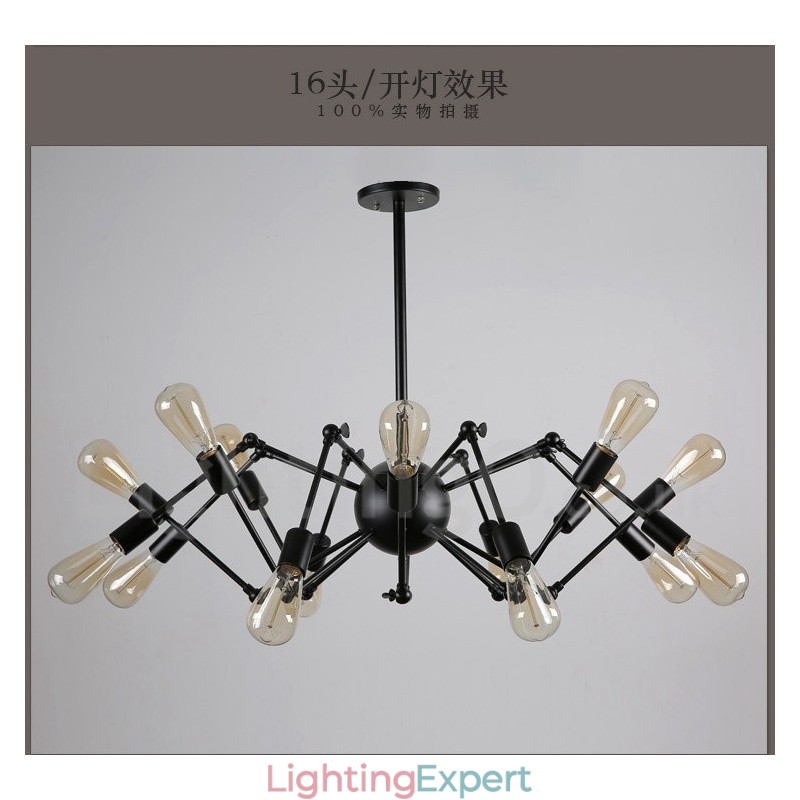 Black Retro Vintage Metal 8 Light Single Tier Chandelier Light