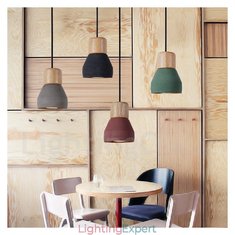 Single Light Modern Contemporary Multi Colors Wood Concrte Pendant Light