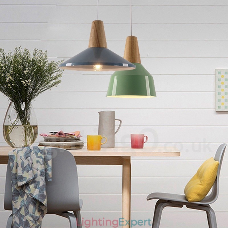 1 Light Modern Contemporary Wood Pendant Light
