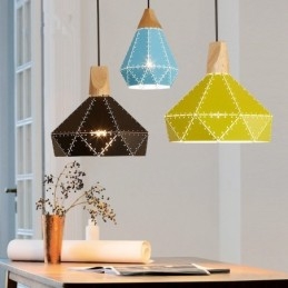 Wood 1 Light Modern Contemporary Metal Pendant Light