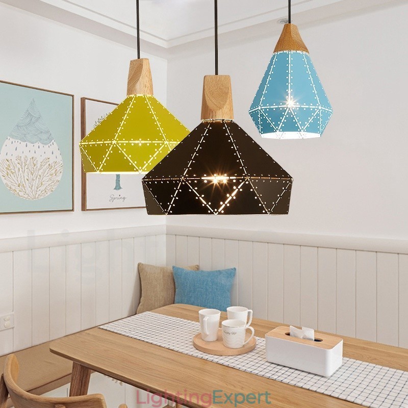 Wood 1 Light Modern Contemporary Metal Pendant Light