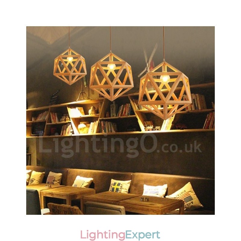 1 Light Modern Contemporary Wooden Pendant Light