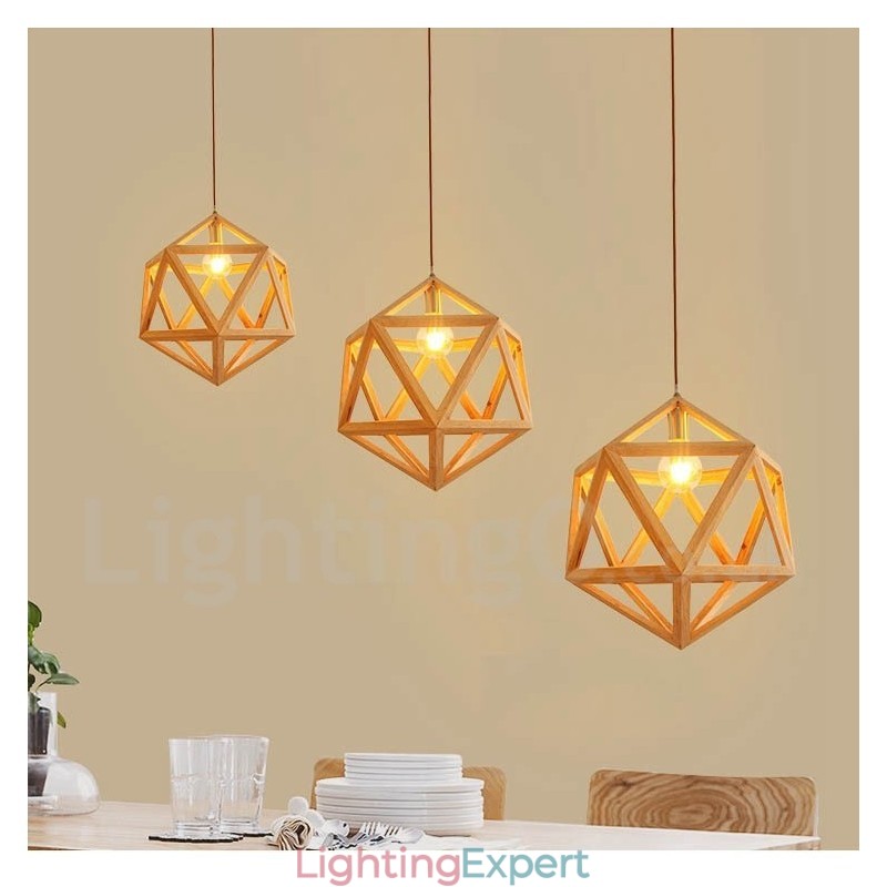 1 Light Modern Contemporary Wooden Pendant Light