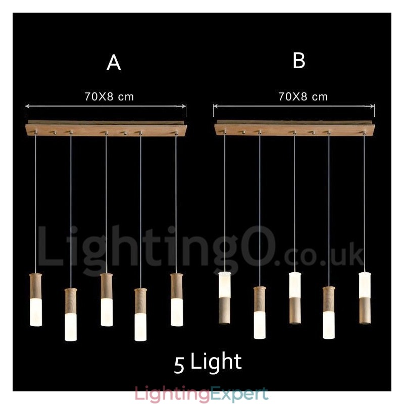 Modern Contemporary 5 Light Wooden Pendant Light
