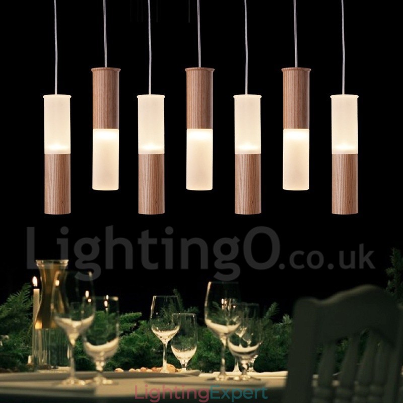 Modern Contemporary 7 Light Wooden Pendant Light