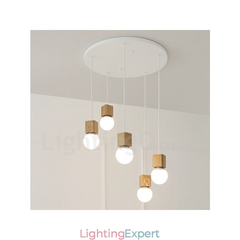 5 Light Wood Rustic Lodge Pendant Light