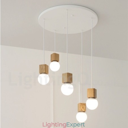 5 Light Wood Rustic Lodge Pendant Light