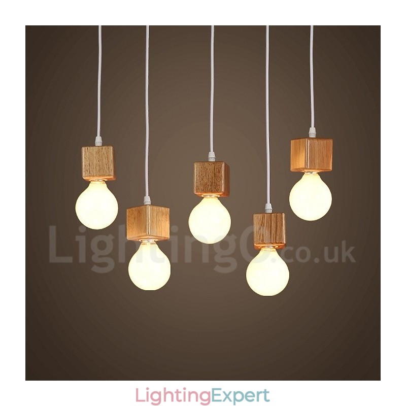 5 Light Wood Rustic Lodge Pendant Light