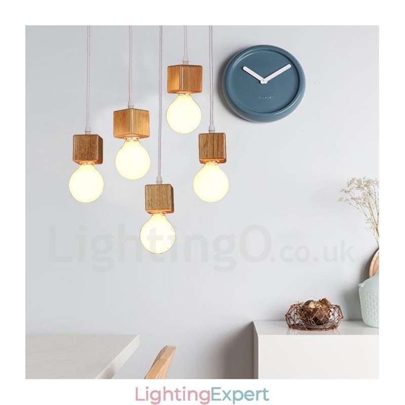 5 Light Wood Rustic Lodge Pendant Light