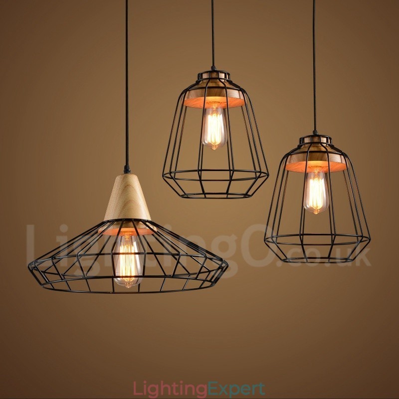 Country Metal Wooden Pendant Light