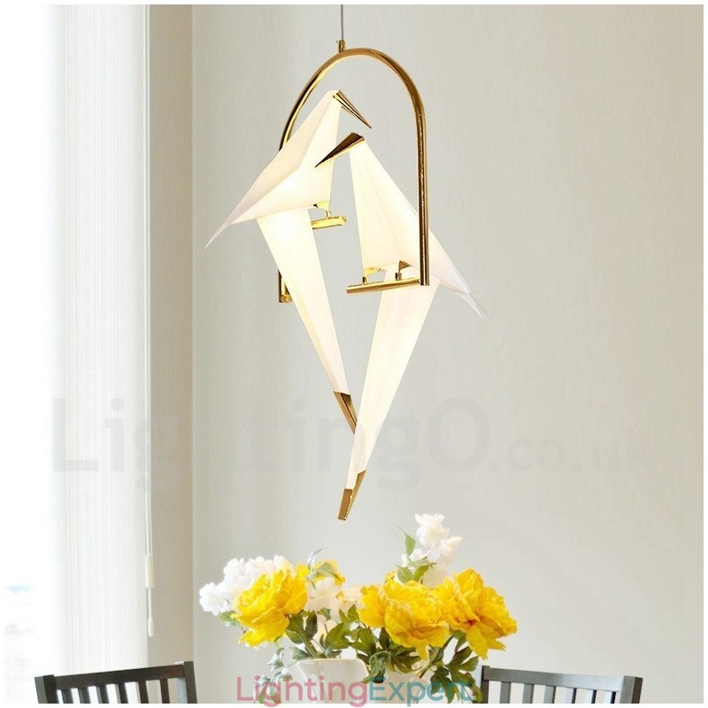 Modern Contemporary Paper Crane 2 Light Pendant Light