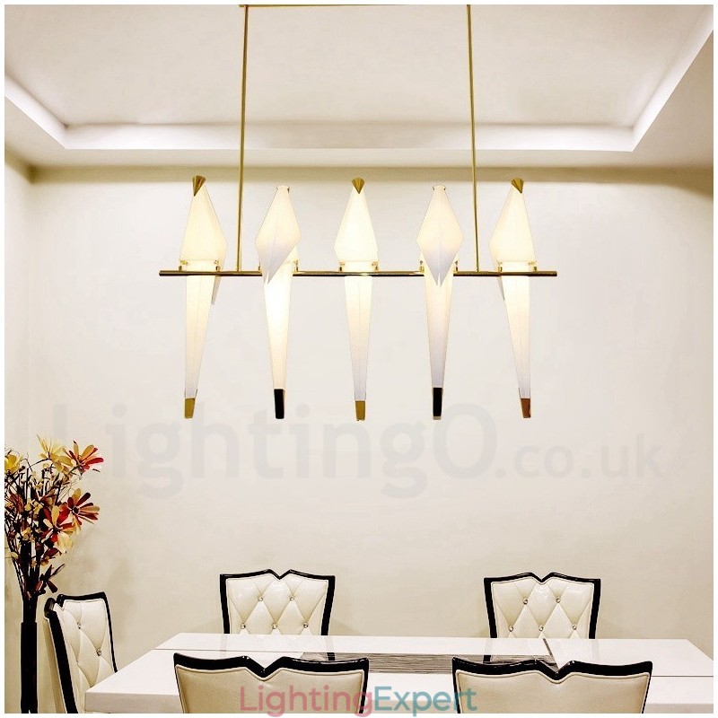 Modern Contemporary Paper Crane 5 Light Pendant Light