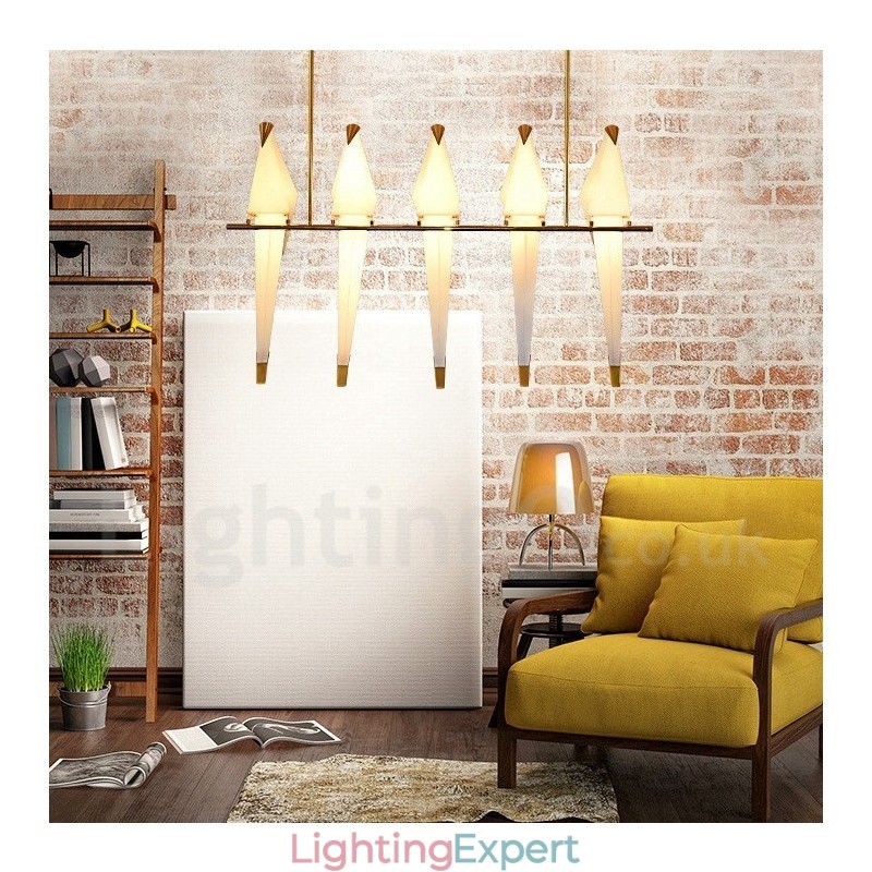 Modern Contemporary Paper Crane 5 Light Pendant Light