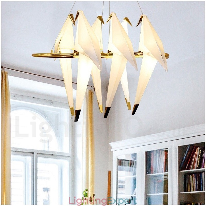 Modern Contemporary Paper Crane 6 Light Pendant Light