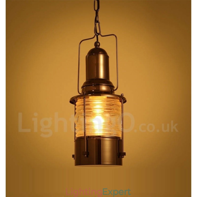 Retro Vintage 1 Light Lantern Copper Pendant Light
