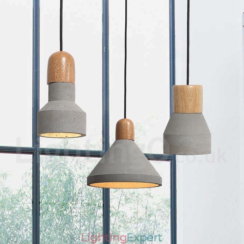 Single Light Modern Contemporary Wood Concrte Pendant Light