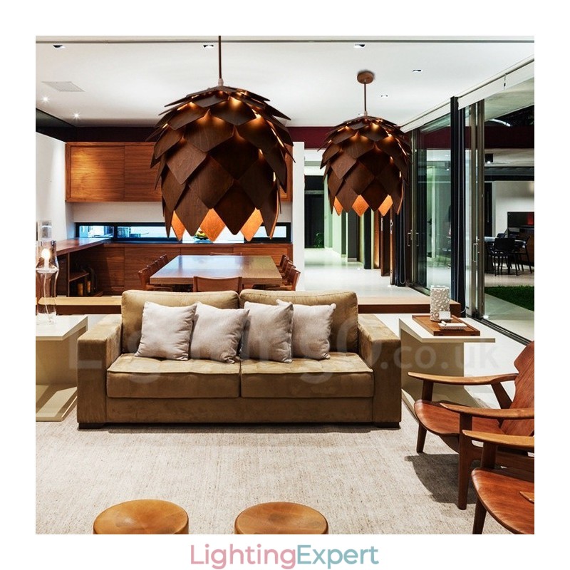 Rustic Lodge Wood Pinecone Pendant Light