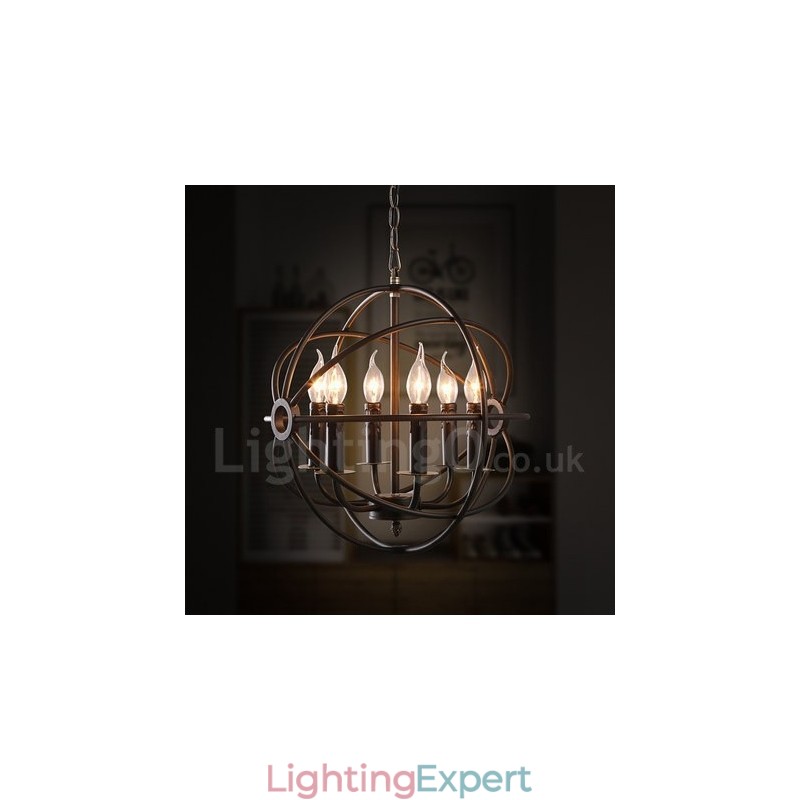 6 Light Metal Globe Vintage Pendant Light