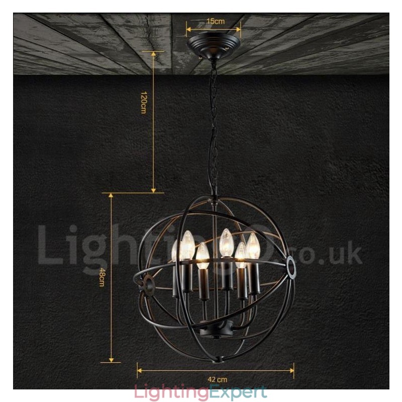 6 Light Metal Globe Vintage Pendant Light